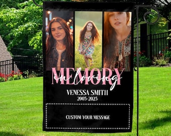 Memorial Photo Collage Flag, Elegant In Loving Memory Photo Memorial Flag, Cementary Memorial, Funeral Flag Decor, Sympathy Flag UNZW07