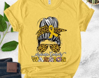 Sarcoma Cancer Warrior Messy Buns Shirt, Yellow Ribbon Shirt, Bone Cancer Awareness, Support Cancer, Sarcoma Bone Cancer Survivor UMYK24