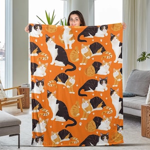 Cat Fleece Throw Blanket Blue Cute Cat Design Sherpa Plush Blanket for Couch Soft Warm Blankets Bed Throws Cartoon Cats Bed Cover KCPW02