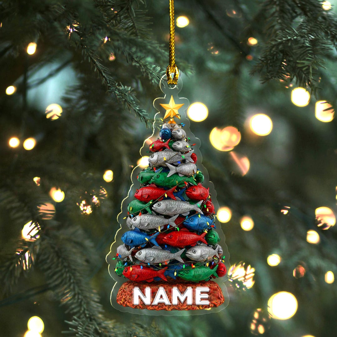Personalized Merry Fishmas Tree Ornament, Fishing Ornament, Fishing ...
