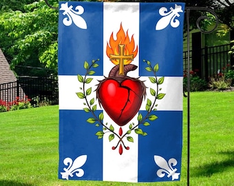 Jesus Garden Flag, Catholic Christian Home Decor, Quebec Sacred Heart Flag, Carillon-Sacré-Coeur Flag, Flag Of The Sacred Heart SLWK19