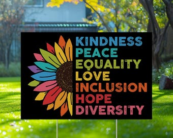 Panneau de signalisation bienveillance paix égalité amour inclusion espoir diversité avec piquet en H, paix hippie, genre humain, choisir le type, panneau de gentillesse UNXF08