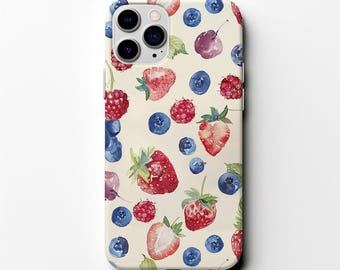 Fruit Summer Berries Tough Phone Case Strawberry Blueberry Phone Case Aesthetic Cute Tough Phone case Phone Cases for iPhone UMZC26
