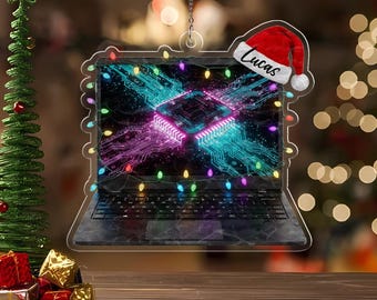 Custom Name Computer Programmer Laptop Code Personalized Ornament, Christmas Tree Hanging Decor, Christmas Ornament, Flat 2D Ornament SL2E13
