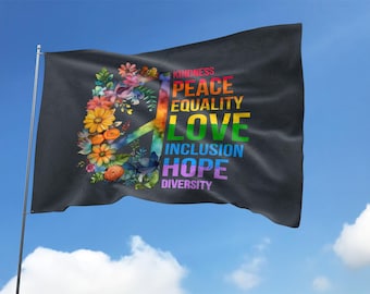 Kindness Peace Equality Love Inclusion Hope Diversity Flag, Hippie Peace Flag, Human Kind Flag, Choose Kind Flag, Kindness Flag OHQY34