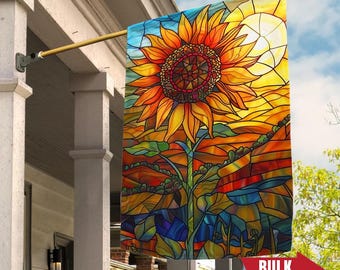 Sunflower Flag/Stained Glass Sunflower Garden Flag House Flag Double Sided/Summer Flag/Sunflower Garden Gift/Sunflower Gift For Mom OGR551