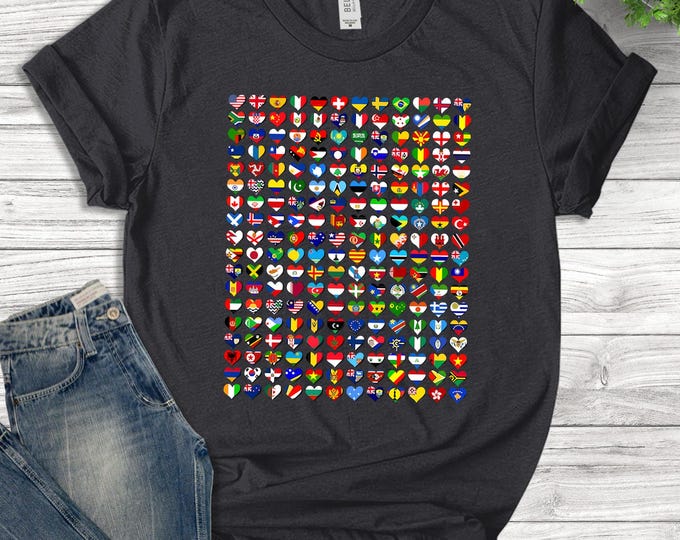 World Flags T-shirt Cool Travel 256 Flag International Tee, Learning ...