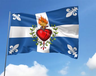 Jesus House Flag, Catholic Christian Home Decor, Quebec Sacred Heart Flag, Carillon-Sacré-Coeur Flag, Flag Of The Sacred Heart SLWK19