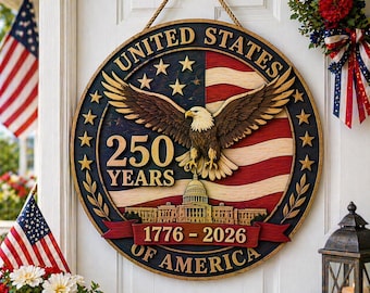 USA 250th Anniversary Door Sign, Patriotic Eagle 4th of July Decor, Independence Day Front Door Hanger 1776–2026 UARENDS19