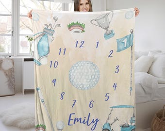 Golf Milestone Baby Boy Blanket/Golf Monthly Milestone Blanket/Golf Milestone Quilt Blanket/Golf Nursery Blanket/Newborn Golf Baby  OGVE20