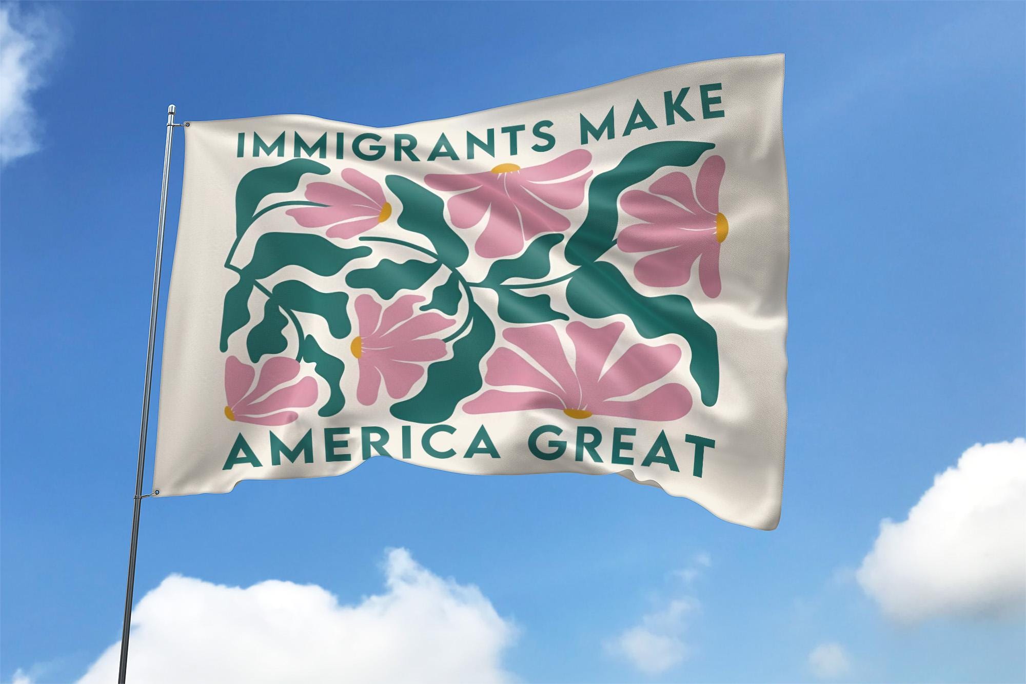 Immigrants Make America Great House Flag, No Human is Illegal,Antiracist,Pro Immigrant, Immigration Social Justice Gift UNVN10