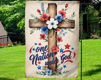 One Nation Under God Patriotic 4th of July Garden Flag, Welcome 4th of July Garden Flag,Independence Day Yard Decor,USA Porch Flag UNYA23