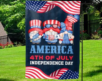 American 4th Of July Flag, Gnomes Happy 4th Of July Flag, 4th July Flag, Patriotic Flag USA Independence Day Flag SKWG14