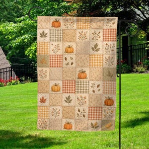 Pumpkin Autumn Garden Flag, Faux Patchwork Fall Flag, Pumpkin Patch Decor, Rustic Harvest Yard Flag, Thanksgiving Outdoor Decor SMXC05