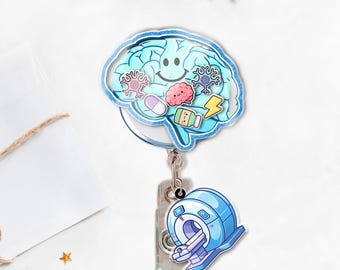 Anatomical Brain Shaker Badge Reel, Neuro Nurse ID Holder, Medical Brain Badge, Retractable Healthcare Work Accessory SL3N08