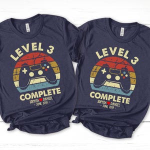 3rd Anniversary Gift For Husband Wife, Gamer Husband Gift, Level 3 Complete Personalization , 3 Year Anniversary Gift Retro Shirt ULAK08