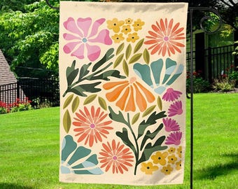 Flower Market Garden Flag, Botanical Matisse Yard Decor, Boho Spring House Banner with Flower Aesthetic, Gardener Gift UNUB15
