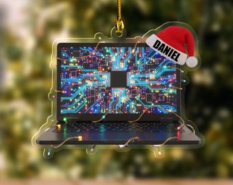Custom Name Computer Programmer Laptop Code Personalized Ornament, Christmas Tree Hanging Decor, Christmas Ornament, Flat 2D Ornament OHXL05
