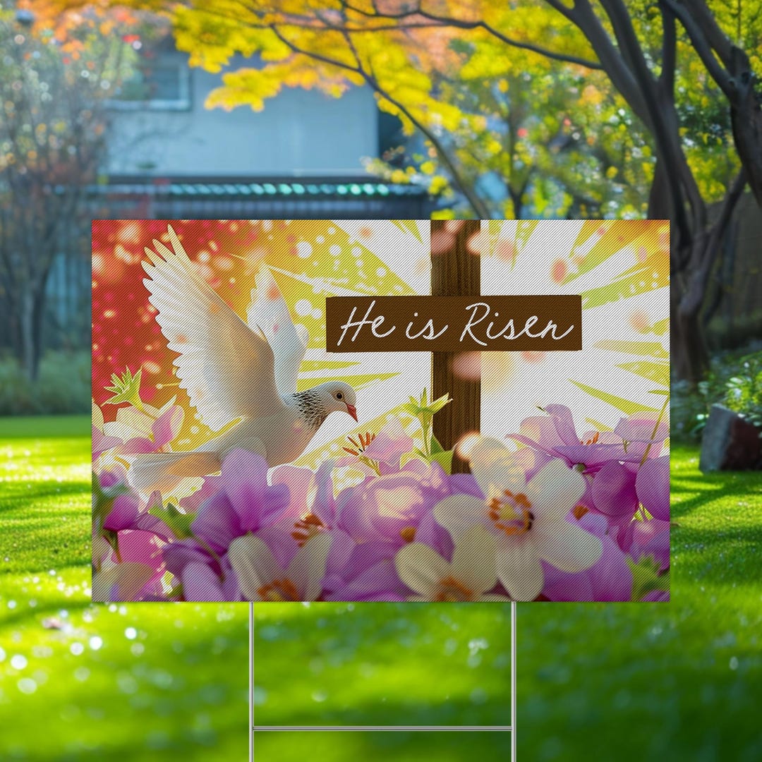 Happy Easter He is Risen Yard Sign, Jesus Easter Sign, Religious Easter ...