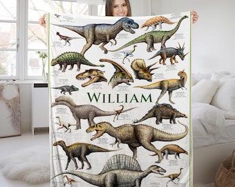 Personalized Dinosaur Blanket For Kids, Dino Throw Blanket For Boys And Girls, Bedroom Educational Blankets  SKXW38