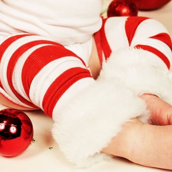 LAST PAIR - SALE 5 Dlls Off Red and White striped Bunny Legs w faux Fur - Fit baby and girls of all ages - Perfect 4 Holliday Photos