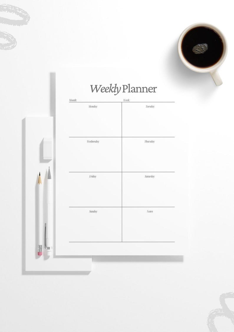 Pencil Planner Examples Minimalist Weekly Planner A5 | Printable Digital Template | One Page ...