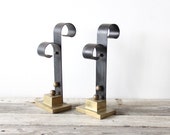 Hollywood Regency Solid Brass Metal Andirons Donald Deskey Style