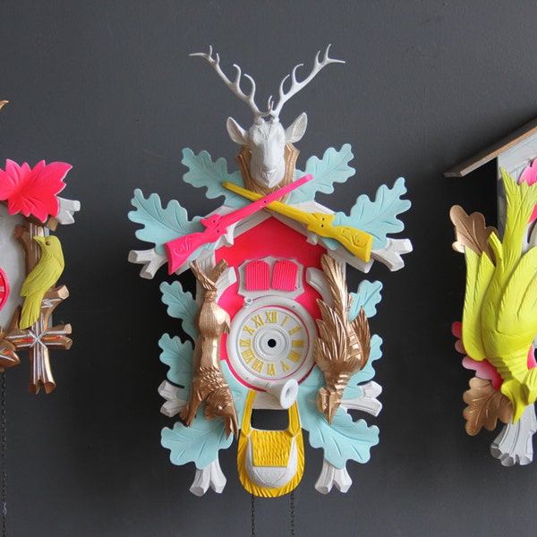 Neon Pink & Gold Cuckoo Clock. Working Condition