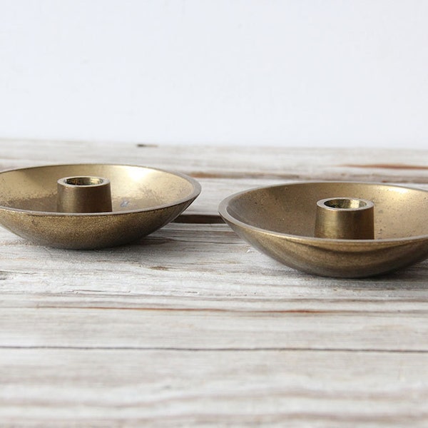 Solid Brass Danish Saucer Candle Holders.  Aubock Seibel Era