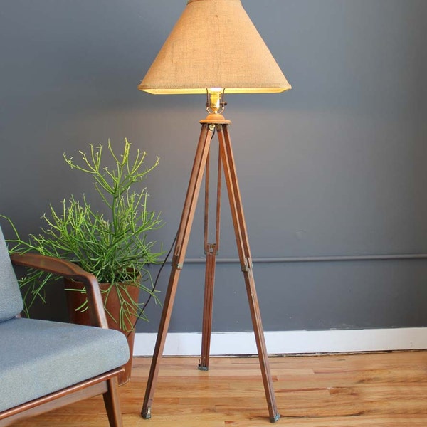 Industrial Surveyor Tripod Floor Lamp & Shade