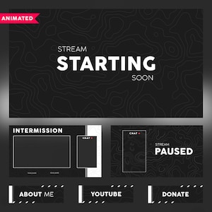 Animated Minimalistix Dark Stream overlays package for Twitch, Youtube, Streamlabs, OBS in dark and minimal style