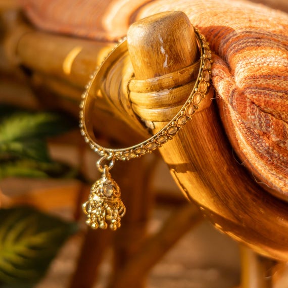 Vintage Gold Eastern-Inspired Beaded Bangle RTRO … - image 1