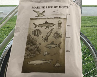 Sac fourre-tout en toile de coton Marine Life : shopping de plage respectueux de l'environnement