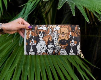 Cartera con cremallera con diseño de perro, monedero, estuche, regalo para amantes de los animales, cartera con estampado de cachorro, cartera pequeña con cremallera