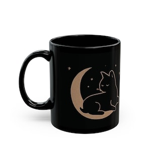 Whimsical Mug, Black Cat & Moon Coffee Cup, You&#39;re Purrfect, Cosmic Sky, Stars, Paw Prints, Cat Lover Gift, Cat Lady, Cat Mom, Cat Dad, Cat