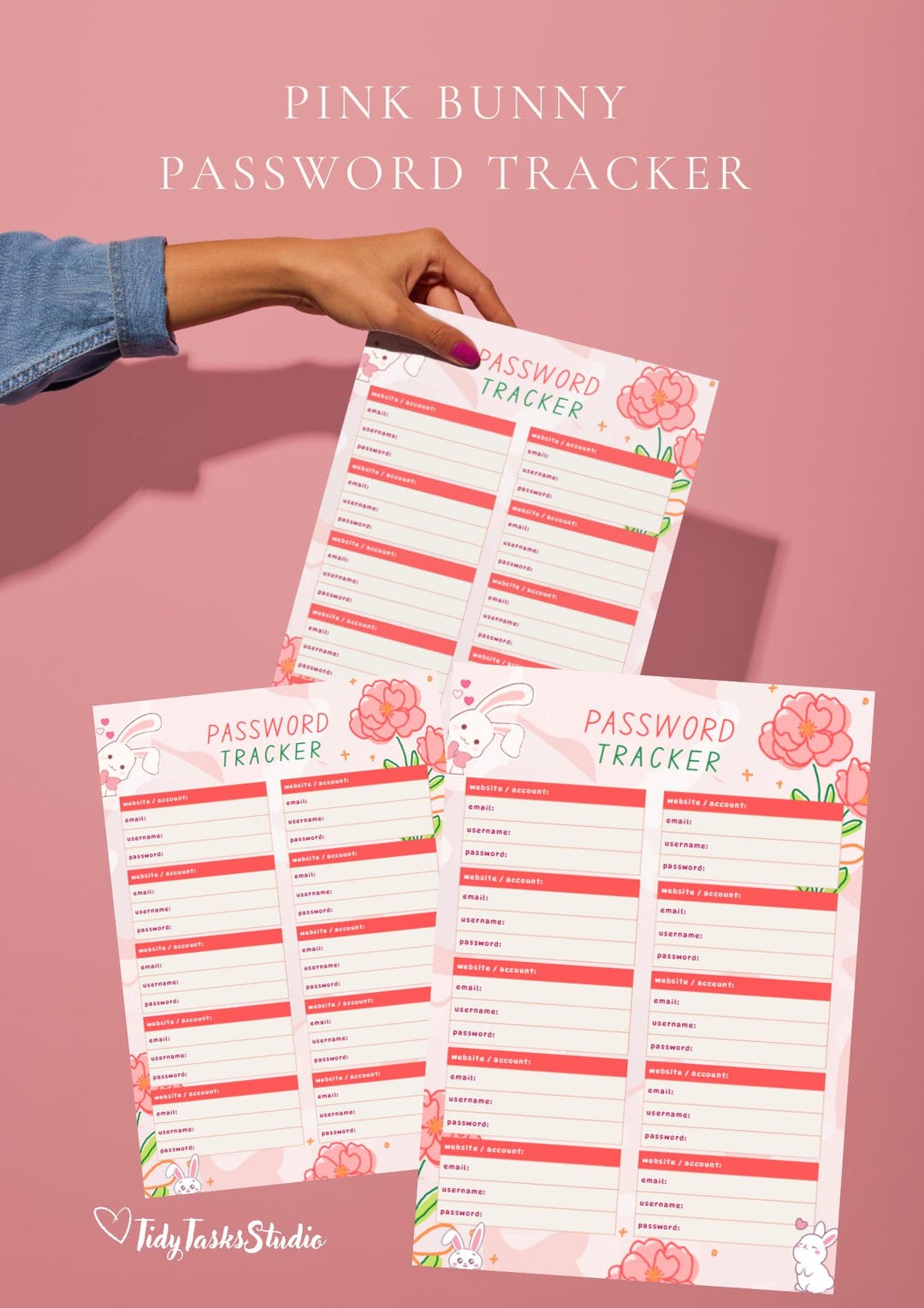 Pink Bunny Password Keeper: 30-page Daily Tracker for Email and Logins ...