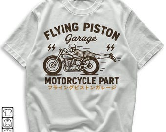 Flying Piston Motorcycle Part Japanese Shirt, Retro Engine Mechanic Biker Tee, Cafe Racer Gift, Vintage Motorcycle Repair Shirt