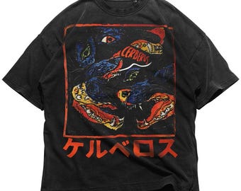 Japanese Cerberus Shirt, Three-Headed Hellhound Yokai Tee, Vintage Tokyo Japan Fantasy Gift, Unisex T-Shirt, Hoodie, Sweatshirt