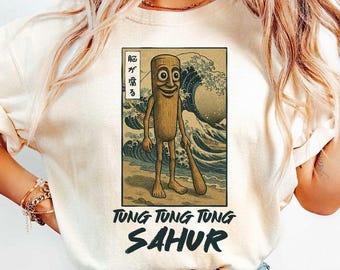 Tung Tung Tung Sahur Brainrot Shirt , Funny Baseball Bat Meme Italian Brainrot T-Shirt , Ukiyo-e Japanese Style Ramadan Tee