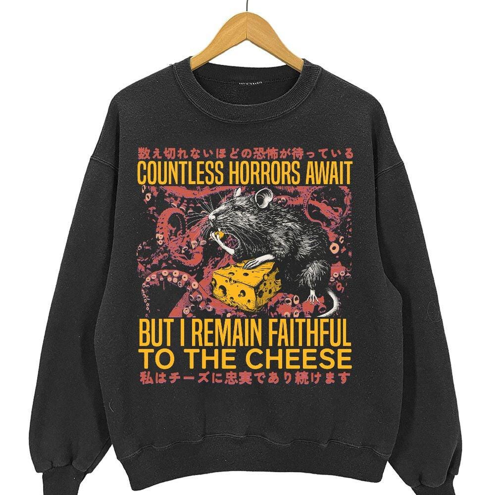 Faithful To The Cheese Shirt, Japanese Horror Rat Sweatshirt, Japanese Weird Funny Shirt Unisex Gift