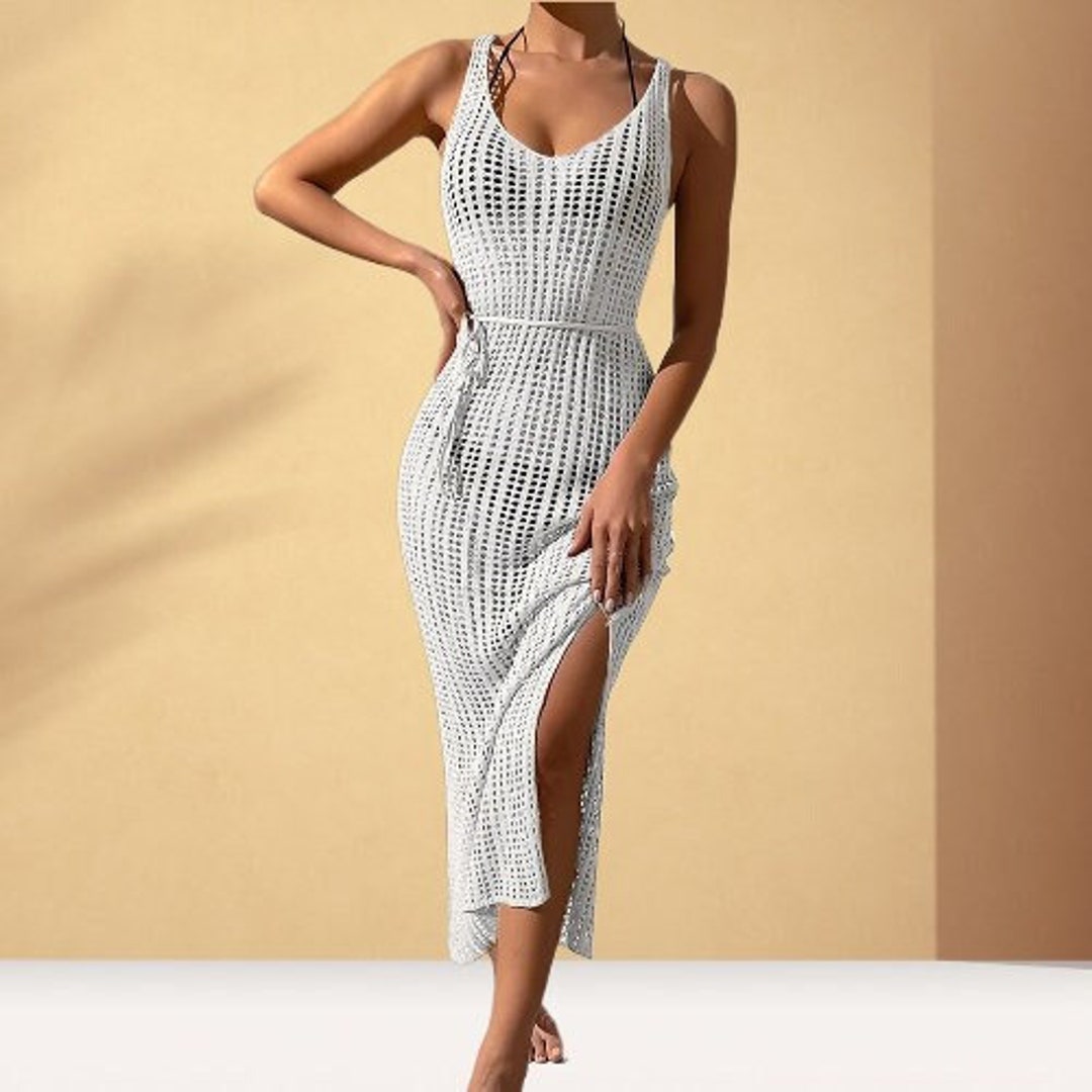 Women's backless sexy hip-wrapped knitted beach dress cover-up dress