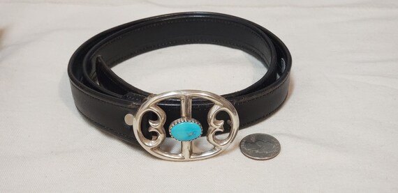 Turquoise SAND CAST Belt Buckle and Belt Excellen… - image 1