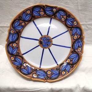 Vintage Plate Ceramic_ HENRIOT HB QUIMPER France _Blue Border with Bird