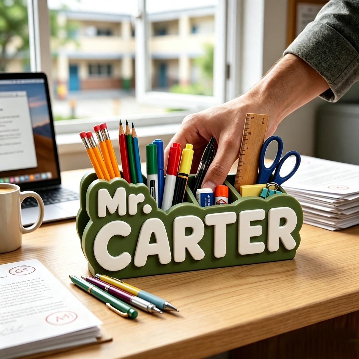 Personalized Name Desk Organizer - Custom Name Sign, Teacher Welcome Sign, Desk Organizer, 3D Printed Pencil Holder, Back to School Gift