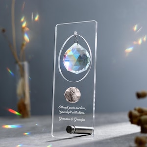 Atrapasol de cristal personalizado: obsequio conmemorativo con foto, cristal Rainbow Maker, atrapasol conmemorativo para mascotas, pérdida de la madre, pérdida del padre