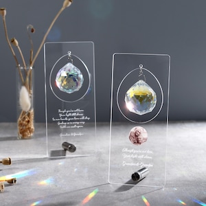 Atrapasol de cristal personalizado: obsequio conmemorativo de condolencias, cristal Rainbow Maker, atrapasol conmemorativo para mascotas, pérdida de la madre, pérdida del padre