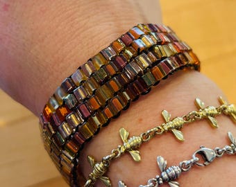 Cuff beaded bracelet, stretch bracelet, Autumn, Custom colors available bracelet, stretch bead bracelet, fashion gifts, handmade beaded cuff
