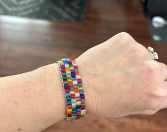 Cuff beaded bracelet, stretchy cuff, rainbow bracelet, custom colors available bracelet, stretch bead bracelet, gift, handmade beaded cuff