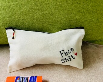 Funny make up bags, hand stitched, lipstick charm, cosmetic bag, pencil bag, funny sayings, witty cosmetic bags, can be personalized