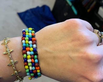 Cuff beaded bracelet, stretch bracelet, Primary colors, Custom colors available bracelet, stretch bead bracelet, gifts, handmade beaded cuff